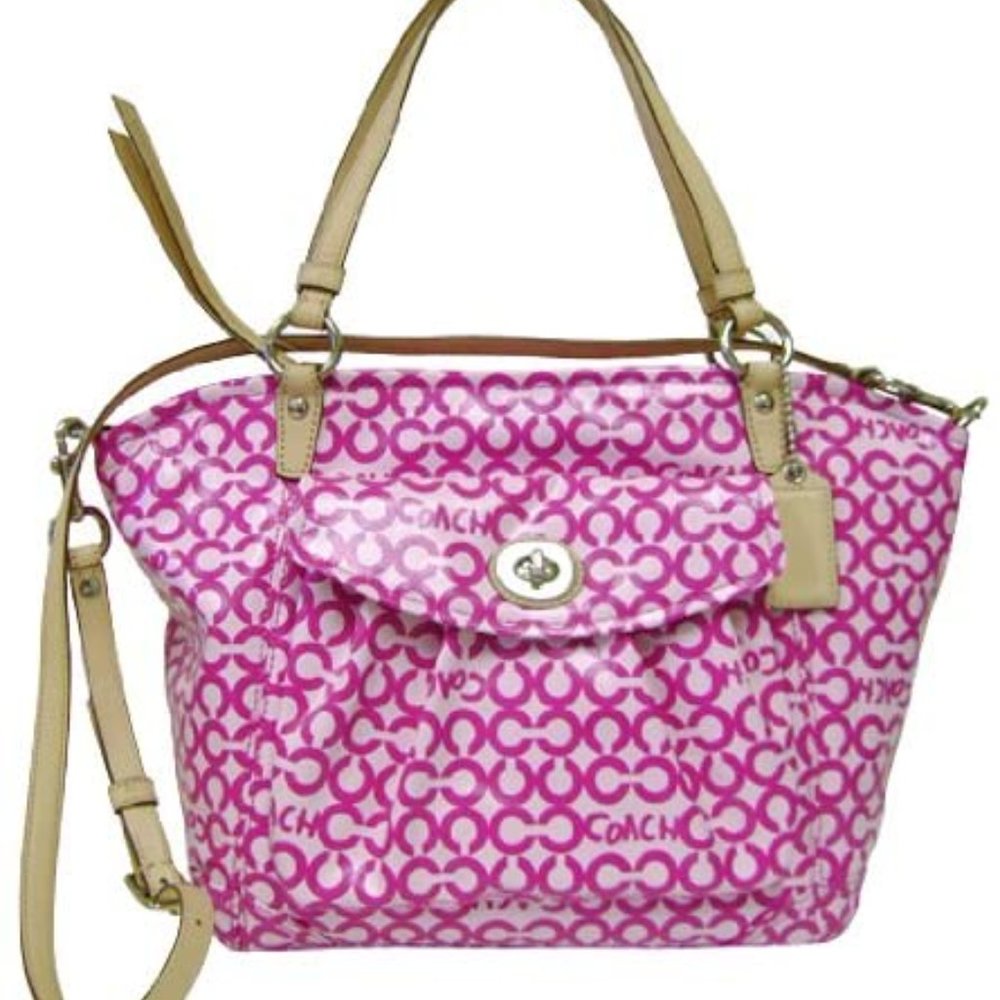 Coach Hot Pink Patent Leather Op Art Leah Tote